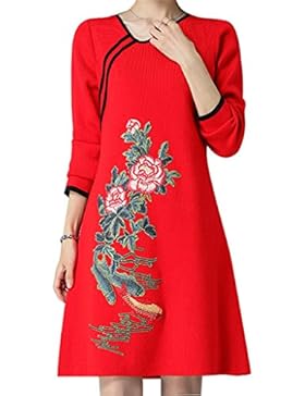 ALUK- Stile cinese - retrò Cheongsam di temperamento Vestito a maglia sottile a maglia lunga dal maniche a maglia...