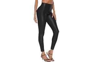 Zhiaek Seksowne legginsy ze skóry PU, damskie spodnie z wysokim stanem, spodnie ze sztucznej skóry, czarne, rozciągliwe spodnie