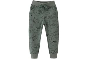 TCWWBB Boys Trousers Digger Dinosaur Moster Truck Cotton Sweatpants Jogging Drawstring Tracksuit Pants Kids Christmas Sport Jogger Bottoms Age 1-7 Years