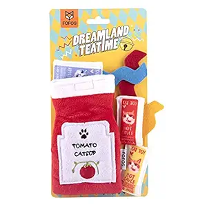 Barkbutler x Fofos Dreamland Tomacoes Toy Pack Interactive 4 in 1 Cat Toy, Multicoloured | Bell+US Grade Catnip Inside|Ketchup Sachets+Tomacoes Pouch|for Kittens+Older Cats|Interactive Cat Puzzle Toy