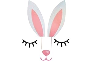 SEYOO Bunny Ear Cupcake Toppe, 5 Pieces Rabbit Birthday Cake Decoration,Rabbit Bunny Cake Topper with Eyelashes Nose Ear for Easter Xmas Halloween Party Decor Supplies