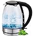 Produktbild Glas Edelstahl Wasserkocher 2.200 Watt 1,7 Liter LED Beleuchtung kabellos 360° (Glas-EDELSTAHL)