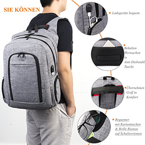 DTBG multifunktions Rucksack mit USB Anschluss Studenten Schule Rucksack Nylon Business Backpack   17 Zoll Laptop Rucksack Computer Tasche f  r 17 - 1