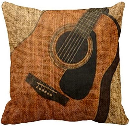 JMacleanStore 45*45 Cotton Linen Decorative Throw Pillow Cover Cushion dp:063 Rustic Acoustic Guitar