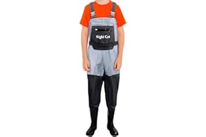 Night Cat Vadeadores de Pesca para Niños: Impermeables y Transpirables Pantalones de Pesca con Botas Azul