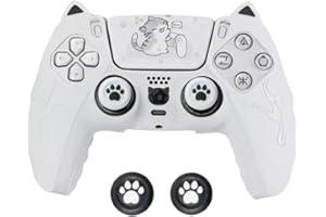 Kool Millennials Silicone Controller Skin Compatible with PS5, Cat Paw Design with 4 Thumb Grips and Touchpad Sticker, Soft Anti-Slip Cover for PlayStation 5 DualSense (White)