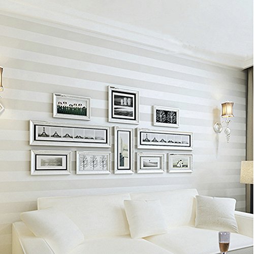 HANMERO Modern Beflockung Vliestapete Schön Fototapete Streifen geprägt Streifen für Schlafzimmer, Whonzimmer, Hotel 0,53*10m (5,3m2) Beigeweiß 68030 Farben ¡­ - 9
