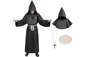 AUYAO Disfraz Monja Niño, Disfraz de Sacerdote Medieval con Cruz y Capucha, Disfraz Halloween Niño, Disfraz Vampiro Niño para Medieval Renacimiento Cosplay Halloween Fiestas Carnaval