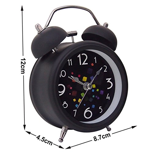 Königswerk Doppelglocken-Wecker mit Nachlicht, geräuschloser Betrieb, Quarzuhrwerk, analog, Retro-Design, lauter Alarm, 7,6 cm – schwarz - 4