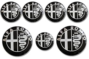 AOWIFT - 7 emblemas de Alfa Romeo 74 mm Capucha/Trasero + 60 mm de Rueda + 40 mm de Volante