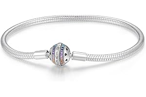 HappyStar Pulsera Serpiente Plata de Ley 925 Pulsera mujer,pulseras Bead Charm para mujer, pulsera de plata de ley con cierre Regalos para mujeres.