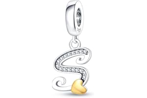 LONGLUCK A-Z Diamond Alphabet Charm Beads en plata esterlina S925 para el collar de la pulsera de Pandora de la mujer, regalo de la joyería de las mujeres.