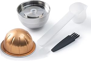 BENFUCHEN Cápsula de café recargable 230 ml Pod Expresso Filtro recargable compatible con Nespress0 Vertuoli Next Machine (Dosis + Cuchara + Cepillo)