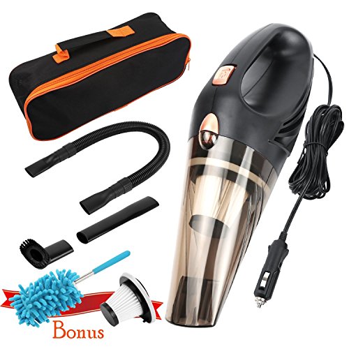 Preisvergleich Produktbild Auto Staubsauger, HonestEast DC12-Volt 106W Nass & Trocken Tragbar Handstaubsauger Multifunktional Autostaubsauger mit 2 HEPA Filter 5m Netzkabel mit Tragetasche (Schwarz)