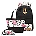 Produktbild Neuleben 3 Set Schulrucksack & Handtasche & Federmäppchen Blumenmuster Damen Mädchen (Schwarz)