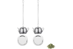 YiYFiT Lot de 2 théières à thé infuseur avec égouttoir, infuseur à thé en acier inoxydable 304 avec chaîne, mini infuseur à thé pour feuilles de thé en vrac, tisanes, tasses à thé et épices