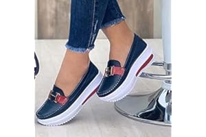 MFLB Mocassins à Plateforme Confortables pour Femmes, Chaussures de Marche à Talon compensé à Bout Rond, Chaussures décontractées à Soutien à 3 Arches et Confort antidérapant (Bleu,39)