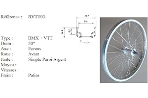 Rovva - Roue Avant Bmx/Vtt 20 Pouces De Fabrication Française (Etrto : 406X37) - 36 Rayons - Axe Moyeu 9Mm - Argenté