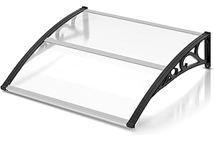 Joparri Toldo para Puerta, Marquesina para Puerta de Entrada, 100x120 cm, marquesina de policarbonato Transparente 6 mm y Aluminio, para protección Solar Exterior a Prueba de Lluvia y Nieve