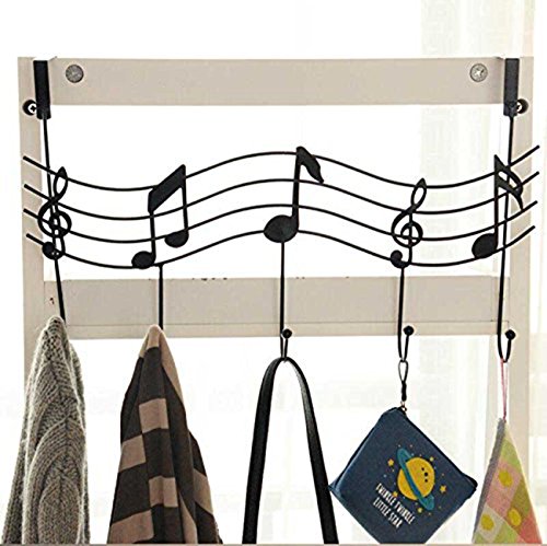 Vintage Musik Türgarderobe Hakenleiste Garderobenleiste Stahl glanz Chrom mit 5 Haken (Schwarz) - 5