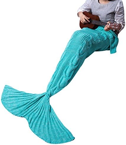 Mermaid Tail Blanket by SunnyTrip, Fishtail Blanket for Women and Girls, Fuzzy Knit Throw in Various Vivid Colors, Fashionable and Stylish, Wonderful Gift for Your Best Friend / Wife / Mother / Daughter (Green Twisted, Adult)