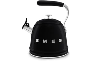 Smeg, Bouilloire Sifflante WKF01BL, en Acier Inoxydable, Capacité 2,3 L, Couvercle Amovible et Bec Doseur, Compatible avec Induction, Noir