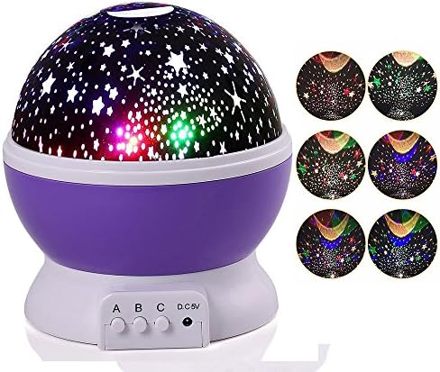 360 Degree Rotation 4 LED beads 5V Romantic Night Light Star Mood Cosmos Projector with USB Cable For Kids Baby Bedroom Nursery - Purple