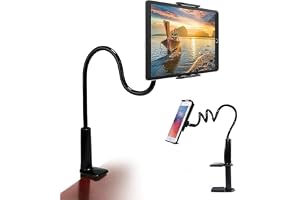LAYZOO Gooseneck Phone Holder for Bed, Desk, Headboard, Bed, Bedside, Table, Lazy Bracket Flexible Gooseneck Long Arm Stand 360 Adjustable, Overhead Cell Phone Clamp Mount, for All 3.5-7 Devices