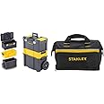 STANLEY Essential Rolling Workshop Toolbox, 3 Tier Stackable Units, STST1-80151 & Tool Bag 30 x 25 x 13 cm in Resistant 600 x 600 Denier with 8 Interior 2 Exterior Pockets and Reinfored Base 1-93-330