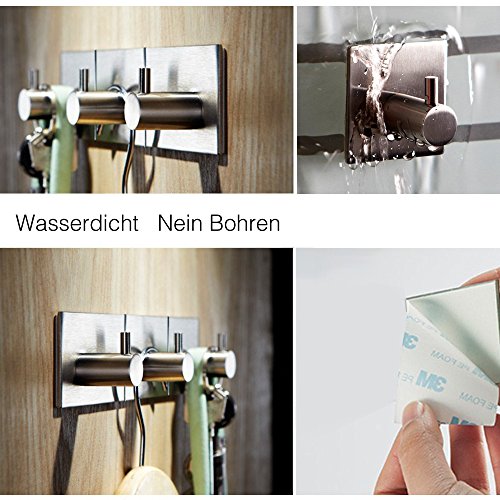 Handtuchhaken Selbstklebend Wandhaken Küche Badezimmer Klebehaken Edelstahl Handtuchhalter Wasserdicht Nein Bohren 4 Stück - 5