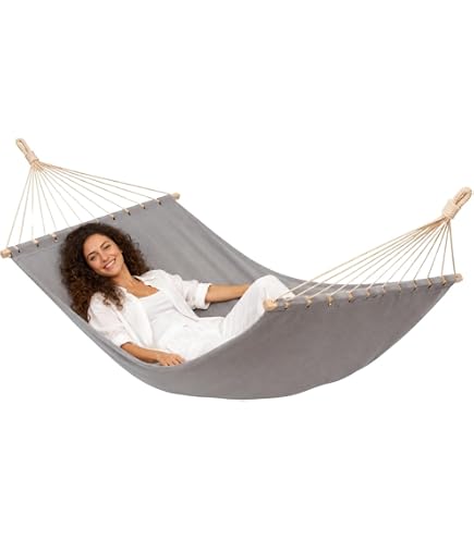 blumfeldt SwayStation Hängematte – Outdoor & Indoor Hängematte, 100 kg Belastbarkeit, Wetterbeständig Mit Rostfreien Haken, Komfortable Polyester/Baumwolle, Boho Design, Dunkelgrau Garten