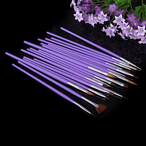 Anself Nail Art Design Painting Tool Pen Polish Brush Set Kit DIY Professional Purple (19pcs)