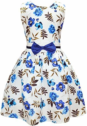 Little Sorrel Girls Dresses Flower Bowknot Sleeveless Beach Party Bridesmaid Toddler Age 2 To 7 Years (3-4 Years, Blue)