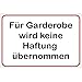 Produktbild Schild "Für Garderobe wird keine Haftung übernommen" aus Alu / Dibond 200x300 mm - 3 mm stark