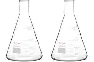 stonylab Erlenmeyer Flasks, 2 Pack 2000 ml Narrow Mouth Heavy Wall Borosilicate Glass Erlenmeyer Flask Laboratory Glassware