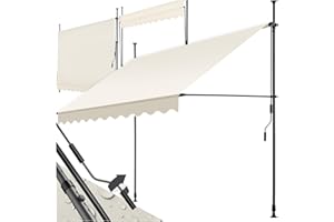 tectake Garden Patio Retractable Awning, Manual with Hand crank, Sun shade Canopy with UV and Rain Resistance, Clamp System with No Drilling Required - beige