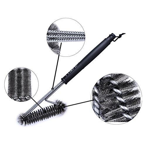 TTLIFE BBQ Grill Grill Reinigungsbürsten Waschreinigungsbürste Edelstahl /17,5 inch 3-Sided Lange mit Aufhängeöse - 3