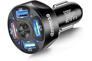 HORJOR Adaptador de Cargador de Coche USB, 4 Puertos USB 3.0 Encendedor de Cigarrillos de Coche Cargador de teléfono 35W 7A Carga rápida Compatible con iPhone Samsung Galaxy iPad Huawei Xiaomi