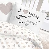 Fein Biber Baby Bettwäsche Herz I love you in beige – Größe 40×60 + 100 x 135 cm – hergestellt in Deutschland - 2