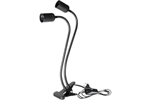 LEKEFETO Portalampada E27: Portalampada con Clip a Doppia Testa Nera, Supporto per Lampada a LED con Clip in Metallo, Regolabile a 360 Gradi, Collo di Cigno con Cavo, Adatto Come Lampada da Lettura
