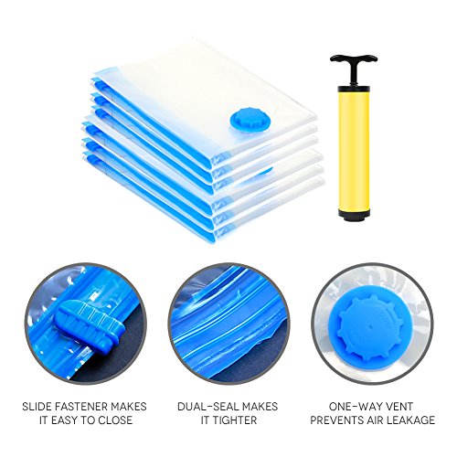 confronta il prezzo Set di 6 pz sacchetti sottovuoto con pompa, impermeabile, perfetto per la conservazione di asciugamani, coperta e vestiti di viaggio miglior prezzo