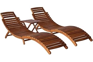 vidaXL Chaise Longue avec Table à Thé 3 pcs Chaise Longue de Jardin Chaise Longue de Patio Chaise Longue de Terrasse Extérieur Bois d'Acacia Massif