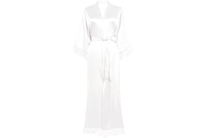 BABEYOND Damen Morgenmantel Lang Kurz Einfarbiger Bademantel Spitzen Ärmel Seide Satin Kimono Kleid Damen Sommer Robe Reine Farbe Schlafmantel