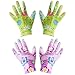 Produktbild com-four® 2er Set Gartenhandschuhe für Damen, Blumenmotiv, aus Latex, Antirutschbeschichtung, Einheitsgröße S (02 Paar - grün/lila)