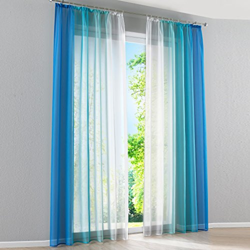 2er-Pack Verlauf-Farben Muster Voile Gardinen Schal Vorhänge mit Kräuselband, BxH 140x225cm, Blau