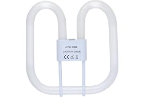 B4U GR10q 4 Pin 28W Bathroom Light Bulb, 4 Pin Compact Fluorescent CFL Low Energy Light Bulb 28W, 2D Flat Butterfly Bulb for Flush Ceiling Light, Warm White 3500K