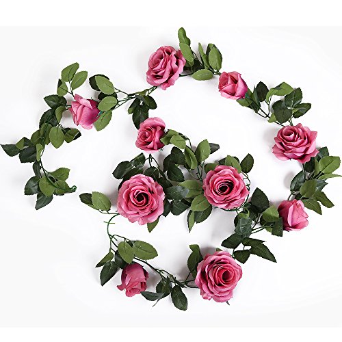 luyue Girlande zum Aufhängen 10 Head Künstliche Seide Rose Flower Ivy Vine Leaf Vintage Home Hochzeit Decor, 2 Stück Rosarot - 2