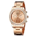 YEARNLY Damen mode Armbanduhr Analog Strass Deko Edelstahlband Armband Uhr mit Batterie Lässige Damen Quarzuhr