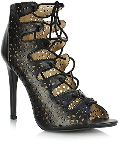 Sole Affair GENA New Ladies Womens Cut Out Lace Up Zip High Heel Strappy Sandals Shoes Ankle Boot Size UK 5, EU 38 Black