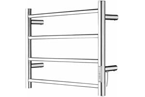 BAKAJI Toallero eléctrico de 40 W de baño a pared, secador de ropa, toallero con 4 elementos calefactores de metal al carbono, función temporizador de 2/4 horas